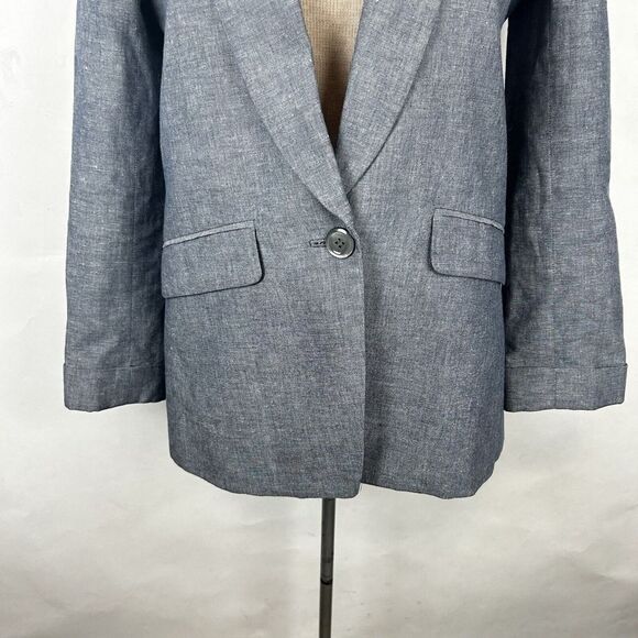 J. Crew size 4 blue linen Blend blazer jacket Women's One Button Relaxed Fit - Picture 3 of 7